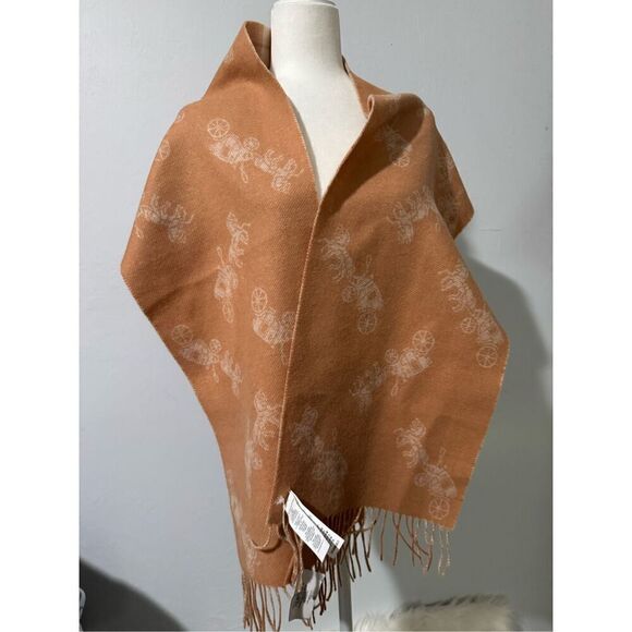 Coach NWT reversible scarf plaid fringe,  horse and carriage print wool,cashmere - Picture 2 of 8